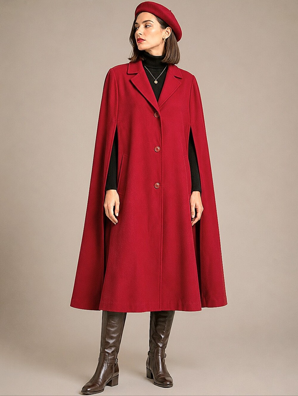 Vintage Pendleton Red Long 100% Wool Cape Coat Size L Button USA Classic Cloak